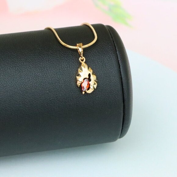 "Gold Teardrop Pendant with Marquise Red Stone and Textured Design, XPPT1722 - Picture 4 of 13